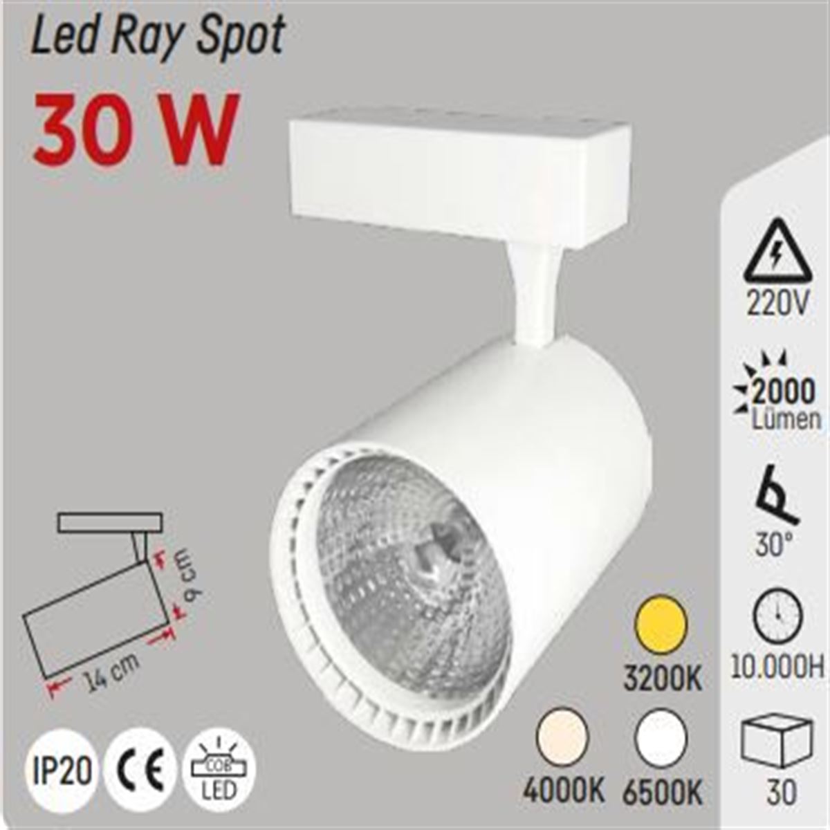 30W RAY SPOT BEYAZ KASA 4000K 1